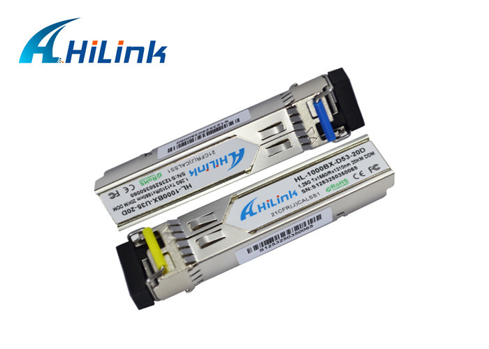 Modul Transceiver SC/LC Simplex DDM WDM yang sesuai dengan RoHS BIDI 1.25G SFP 20KM