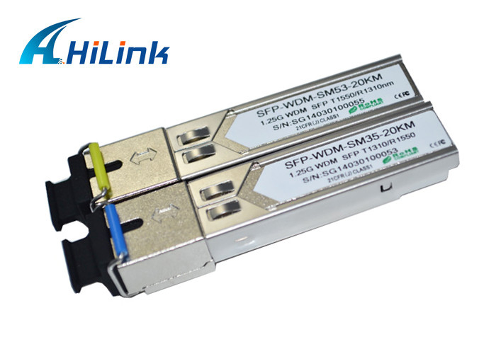 Modul Transceiver SC/LC Simplex DDM WDM yang sesuai dengan RoHS BIDI 1.25G SFP 20KM