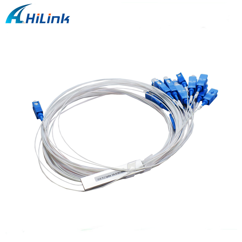 1X16 PLC Pemisah Optik Tabung Baja 0.9mm SM Fiber Konektor UPC SC