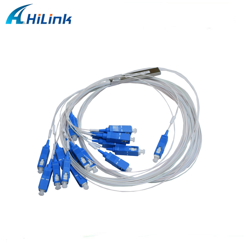 1X16 PLC Pemisah Optik Tabung Baja 0.9mm SM Fiber Konektor UPC SC