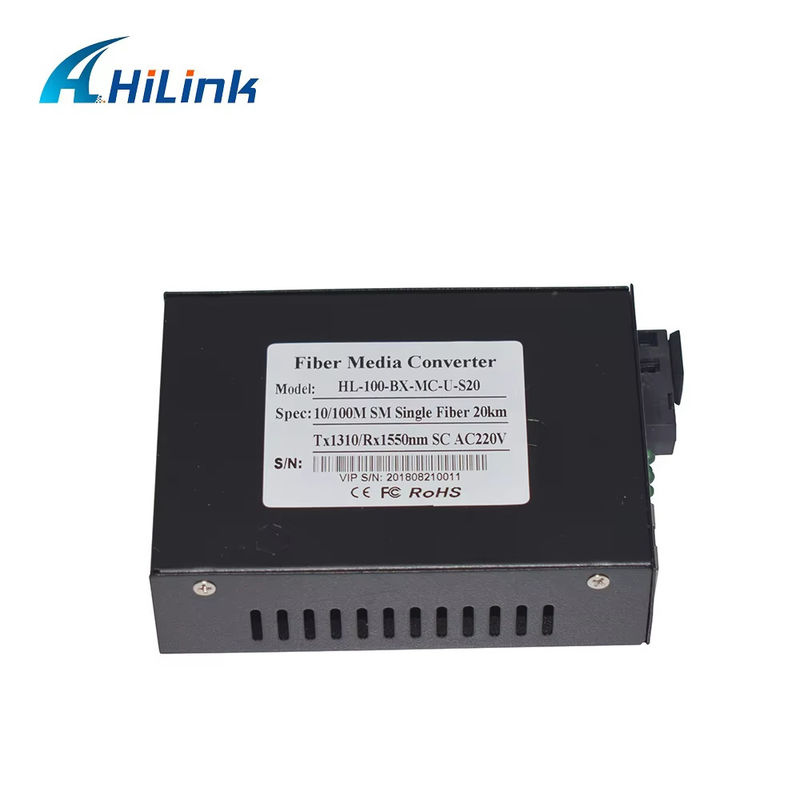 BIDI WDM Single Fiber Optic Media Converter 10/100M 1310/1550nm 20km Peralatan Optik SFP