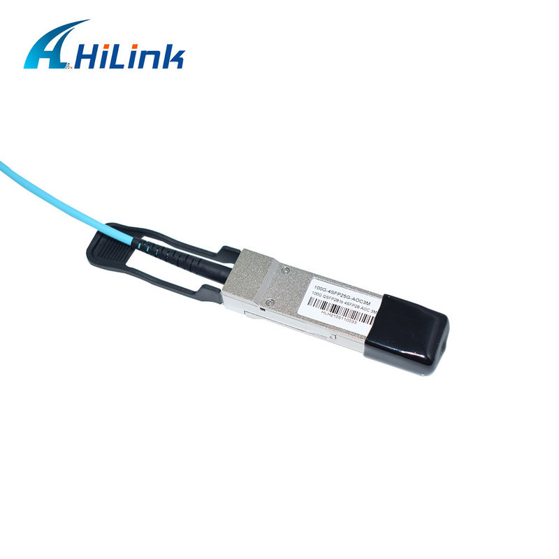 Kabel Optik Aktif Breakout AOC OM3 QSFP28 ke 4xSFP28 100G Bersertifikasi dengan Panjang Kabel 1-5m dan Sertifikasi CE RoHS