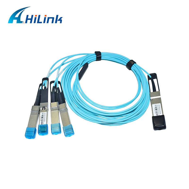 Kabel Optik Aktif Breakout AOC OM3 QSFP28 ke 4xSFP28 100G Bersertifikasi dengan Panjang Kabel 1-5m dan Sertifikasi CE RoHS