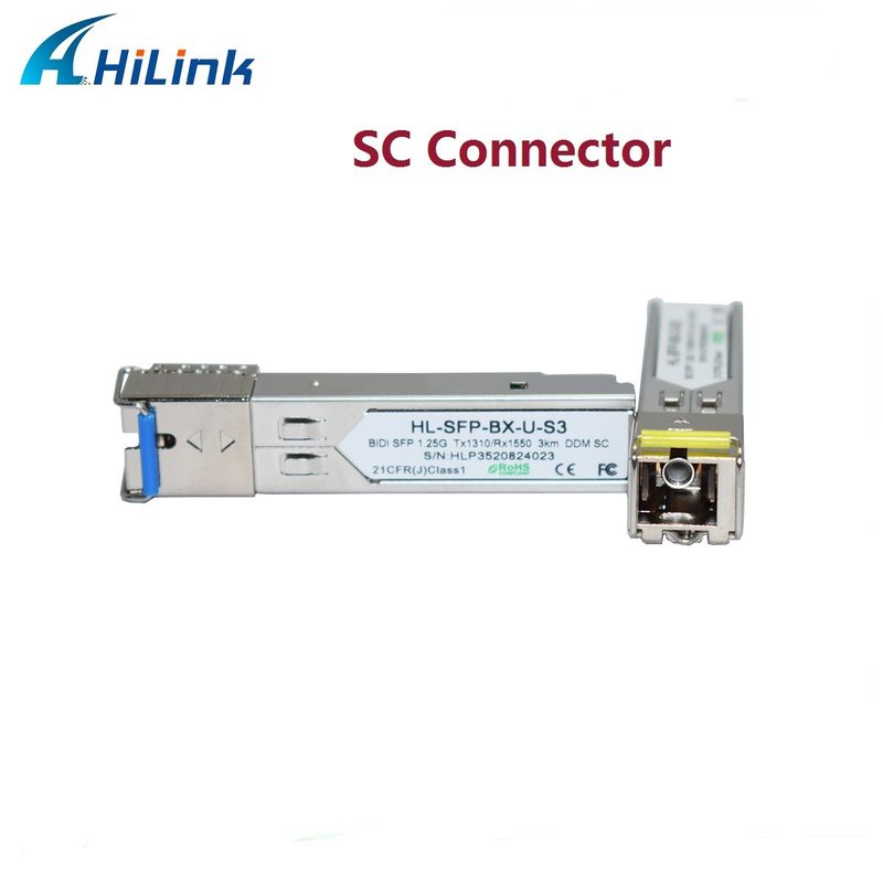 Pemancar-terima SFP 1.25G BIDI 1310/1550nm 3km untuk Transmisi Data Jarak Jauh pada Suhu 0 hingga 70C