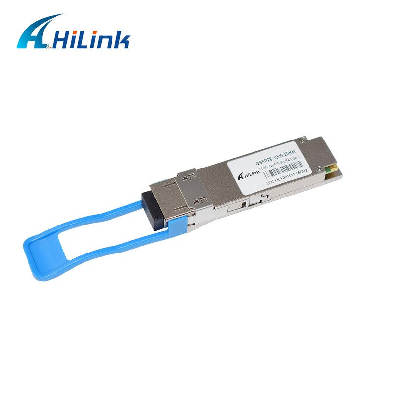 Modul Transceiver Optik QSFP28 LR4 100Gb/s 20KM Dapat Dicolokkan Panas Konektor LC Dupleks RoHS Mode Tunggal