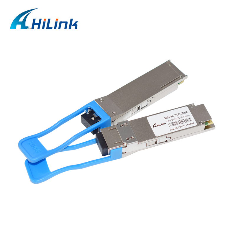 Modul Transceiver Optik QSFP28 LR4 100Gb/s 20KM Dapat Dicolokkan Panas Konektor LC Dupleks RoHS Mode Tunggal